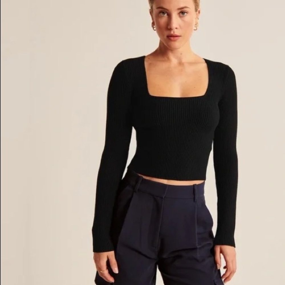 ABERCROMBIE Long-Sleeve Ottoman Squareneck Top